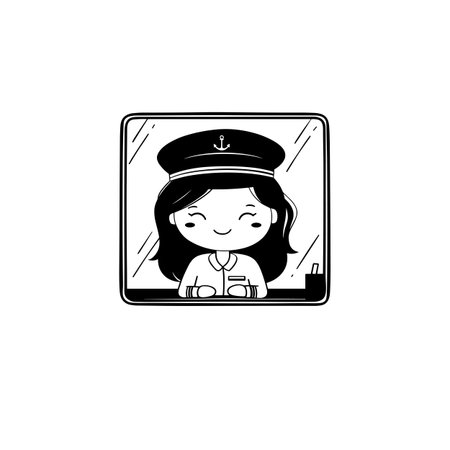 Train Conductor simple black and white line art vector logo. Train Conductorのイラスト素材