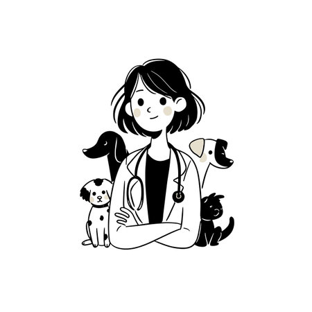 Veterinarian simple black and white line art vector logo. Veterinarianのイラスト素材