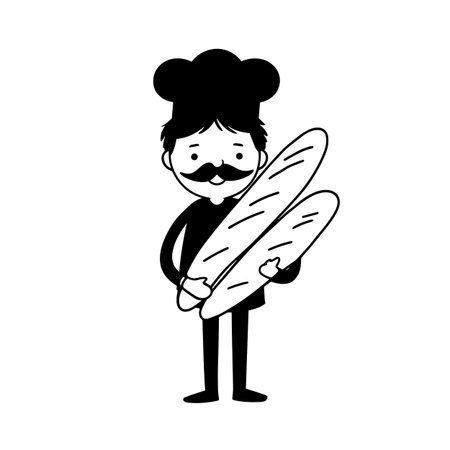 Baker simple black and white line art vector logo. Bakerのイラスト素材