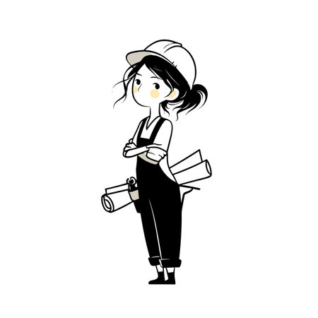 Builder simple black and white line art vector logo. Builderのイラスト素材