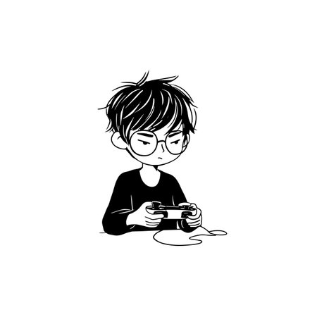 Gamer simple black and white line art vector logo. Gamerのイラスト素材