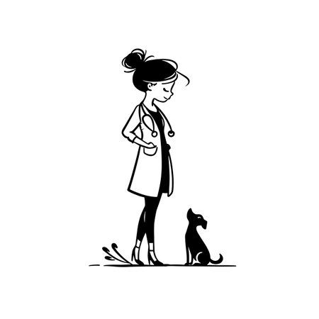 Veterinarian simple black and white line art vector logo. Veterinarianのイラスト素材