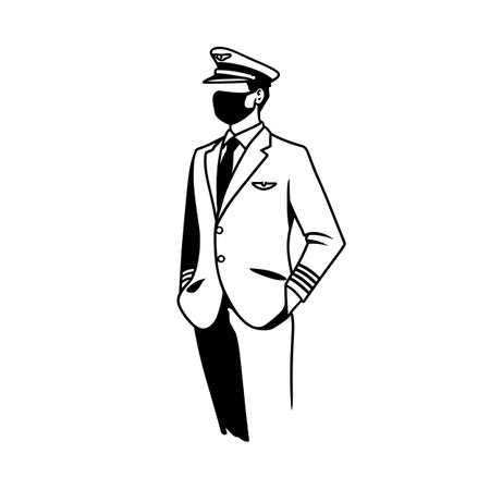 Flight Attendant simple black and white line art vector logo. Flight Attendantのイラスト素材
