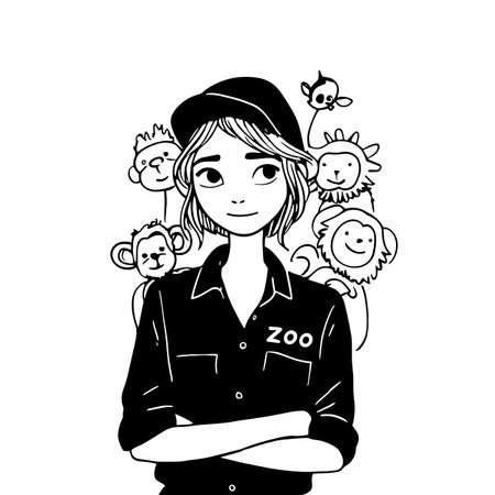 Zookeeper simple black and white line art vector logo. Zookeeperのイラスト素材