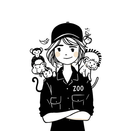 Zookeeper simple black and white line art vector logo. Zookeeperのイラスト素材