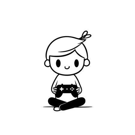 Gamer simple black and white line art vector logo. Gamerのイラスト素材