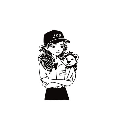 Zookeeper simple black and white line art vector logo. Zookeeperのイラスト素材