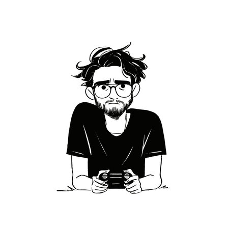 Gamer simple black and white line art vector logo. Gamerのイラスト素材