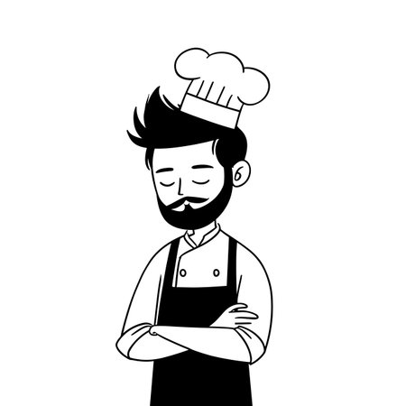 Chef simple black and white line art vector logo. Chefのイラスト素材