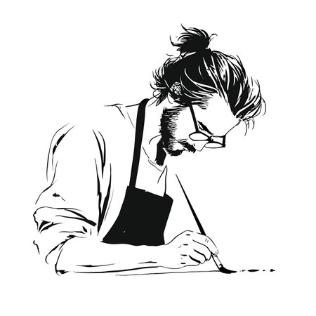 Painter simple black and white line art vector logo. Painterのイラスト素材