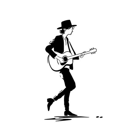 Musician simple black and white line art vector logo. Musicianのイラスト素材