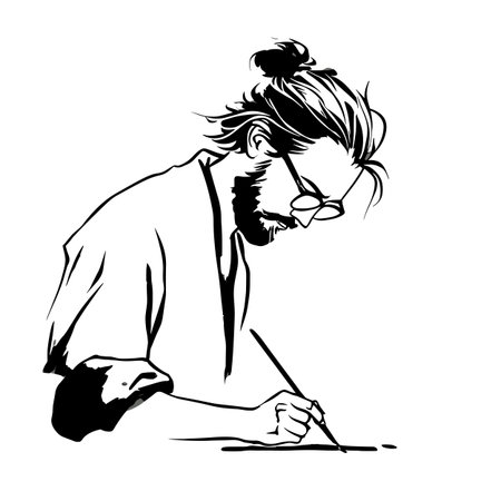 Painter simple black and white line art vector logo. Painterのイラスト素材