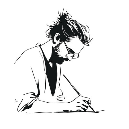 Painter simple black and white line art vector logo. Painterのイラスト素材