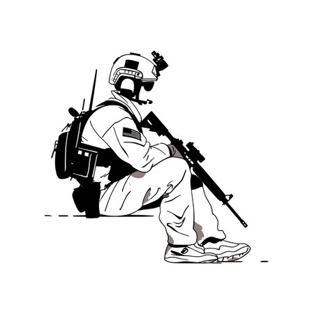 Soldier simple black and white line art vector logo. Soldierのイラスト素材