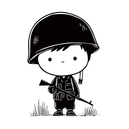 Soldier simple black and white line art vector logo. Soldierのイラスト素材