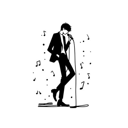Singer simple black and white line art vector logo. Singerのイラスト素材
