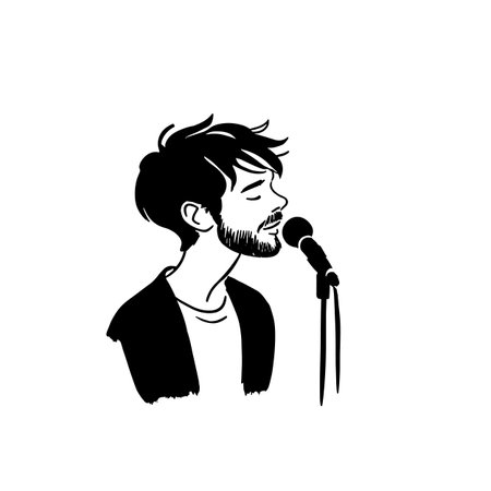 Singer simple black and white line art vector logo. Singerのイラスト素材