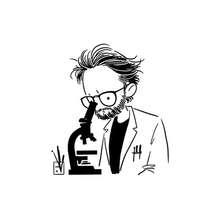 Scientist simple black and white line art vector logo. Scientistのイラスト素材