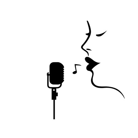 Singer simple black and white line art vector logo. Singerのイラスト素材