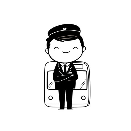 Train Conductor simple black and white line art vector logo. Train Conductorのイラスト素材