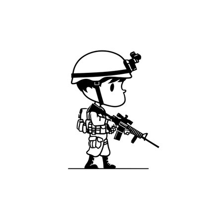 Soldier simple black and white line art vector logo. Soldierのイラスト素材
