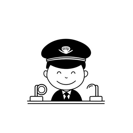Train Conductor simple black and white line art vector logo. Train Conductorのイラスト素材