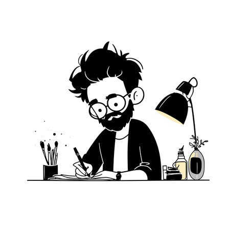 Writer simple black and white line art vector logo. Writerのイラスト素材