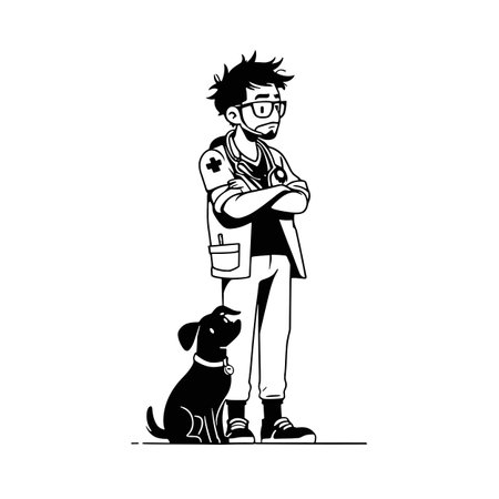 Veterinarian simple black and white line art vector logo. Veterinarianのイラスト素材