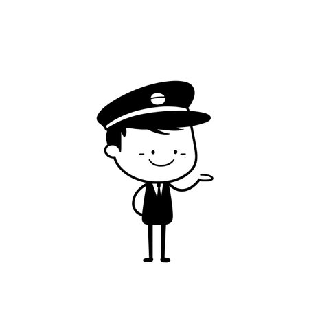 Train Conductor simple black and white line art vector logo. Train Conductorのイラスト素材