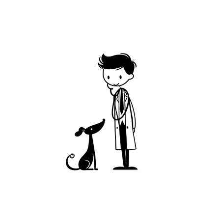 Veterinarian simple black and white line art vector logo. Veterinarianのイラスト素材