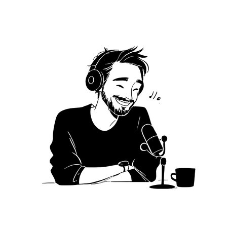 YouTuber simple black and white line art vector logo. YouTuberのイラスト素材