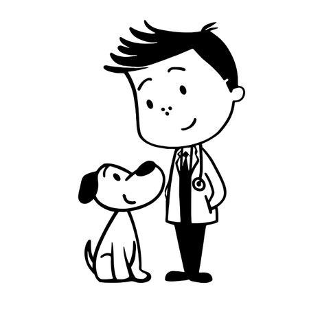 Veterinarian simple black and white line art vector logo. Veterinarianのイラスト素材