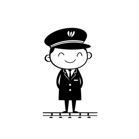 Train Conductor simple black and white line art vector logo. Train Conductorのイラスト素材