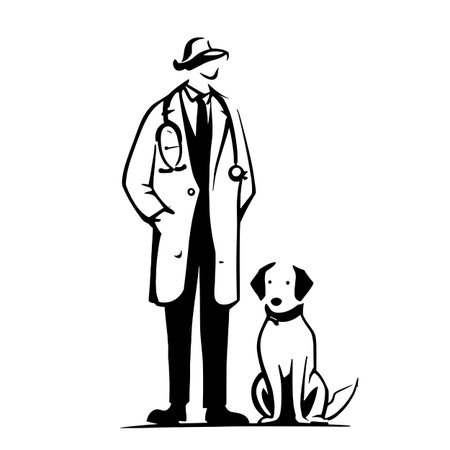 Veterinarian simple black and white line art vector logo. Veterinarianのイラスト素材