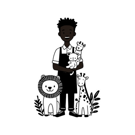 Zookeeper simple black and white line art vector logo. Zookeeperのイラスト素材