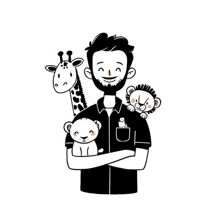Zookeeper simple black and white line art vector logo. Zookeeperのイラスト素材