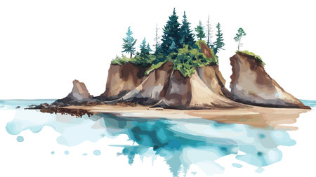 Bay of Fundy. Bay of Fundy hand drawn watercolor illustration on white backgroundのイラスト素材