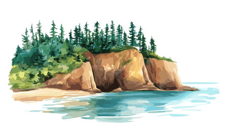 Bay of Fundy. Bay of Fundy hand drawn watercolor illustration on white backgroundのイラスト素材