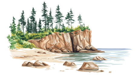 Bay of Fundy. Bay of Fundy hand drawn watercolor illustration on white backgroundのイラスト素材