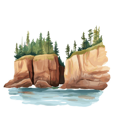 Bay of Fundy. Bay of Fundy hand drawn watercolor illustration on white backgroundのイラスト素材