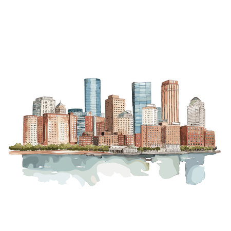 Boston. Boston hand drawn watercolor illustration on white backgroundのイラスト素材