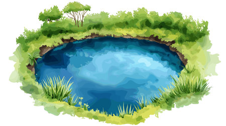 Blue Hole in Jamaica. Blue Hole in Jamaica hand drawn watercolor illustration on white backgroundのイラスト素材