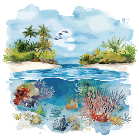 Bonaire Marine Park. Bonaire Marine Park hand drawn watercolor illustration on white backgroundのイラスト素材