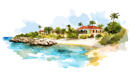 Bonaire Marine Park. Bonaire Marine Park hand drawn watercolor illustration on white backgroundのイラスト素材