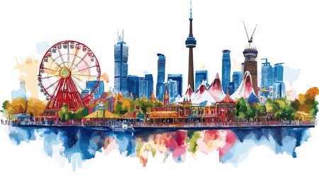 Canada's Wonderland. Canada's Wonderland hand drawn watercolor illustration on white backgroundのイラスト素材