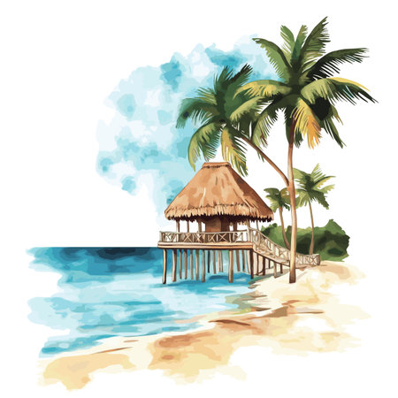 Cancun. Cancun hand drawn watercolor illustration on white backgroundのイラスト素材