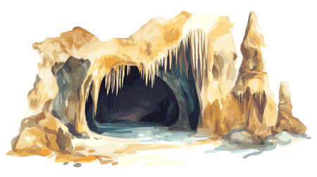 Carlsbad Caverns National Park. Carlsbad Caverns National Park hand drawn watercolor illustration on white backgroundのイラスト素材