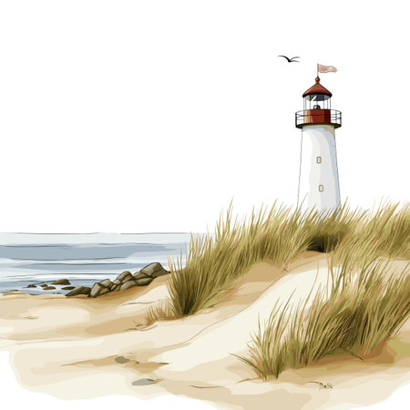 Cape Cod National Seashore. Cape Cod National Seashore hand drawn watercolor illustration on white backgroundのイラスト素材