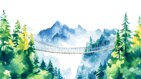 Capilano Suspension Bridge Park. Capilano Suspension Bridge Park hand drawn watercolor illustration on white backgroundのイラスト素材