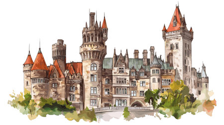 Casa Loma. Casa Loma hand drawn watercolor illustration on white backgroundのイラスト素材